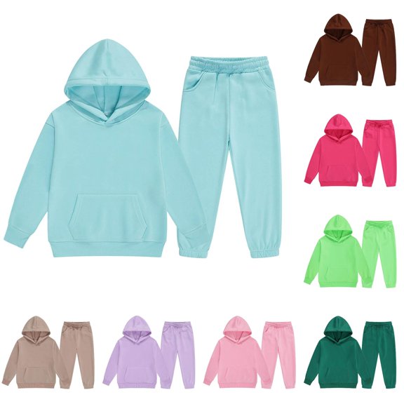 Child Toddler Boys Girls Long Sleeve Solid Warm Hoodie Pullover Tops Pants Kids Outfits Sweat Suit