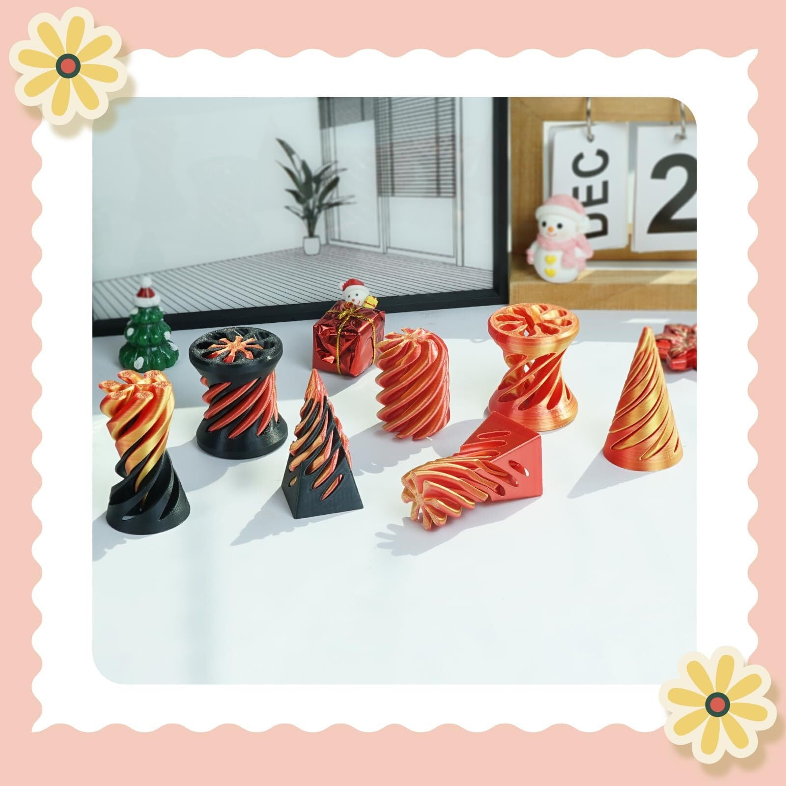 3PCS Impossible Cone,3D Printed Spiral Cone Fidget Impossible Pyramid Passthrough Sculpture,Stress Relieving Stocking Filler White Elephant Gifts