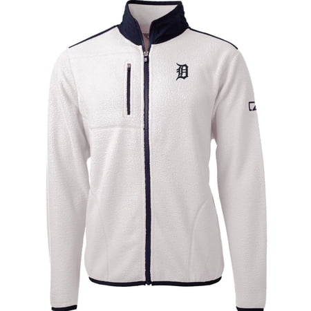 Men s Cutter & Buck White/Navy Detroit Tigers Cascade Eco Sherpa Fleece Full-Zip Jacket