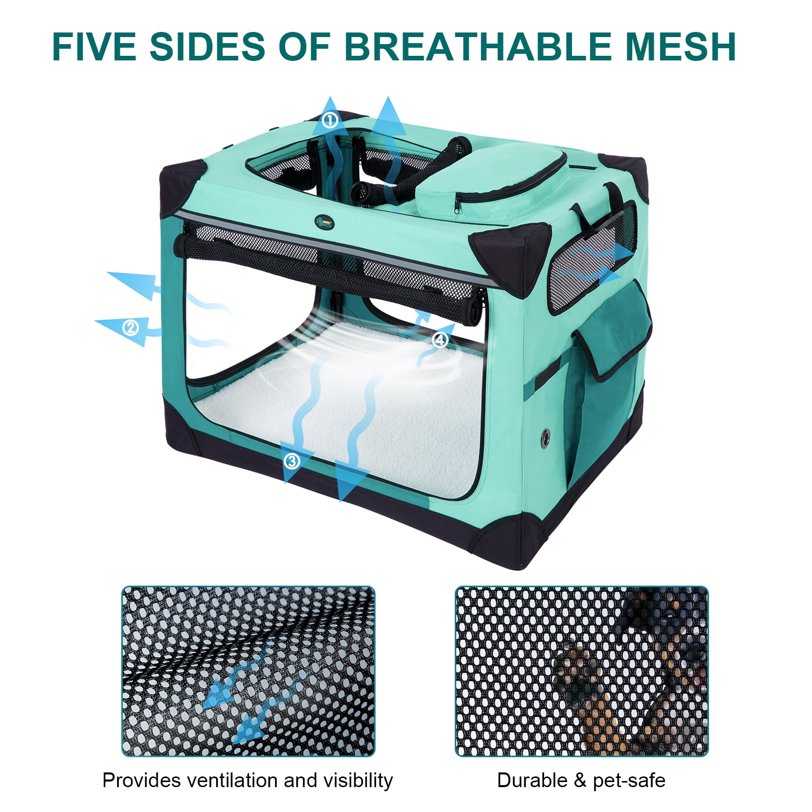 Ownpets Collapsible Dog Crate 42 inch Portable Travel Dog Crate for Large Dogs 4-Door Foldable Pet Kennel with Durable Mesh Windows & Soft Mat
