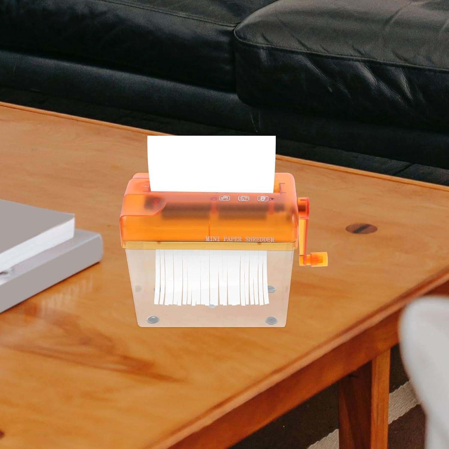 Mini Manual Handheld Paper Shredder, Orange Portable Document Cutter for Home Office Use, Desktop A6 Paper Cutting Tool for Bills, Notes, and Photos