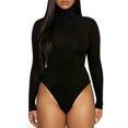 thumbnail image 2 of TQWQT Women's Mock Turtle Neck Long Sleeve Tops Bodysuit Jumpsuit, 2 of 5