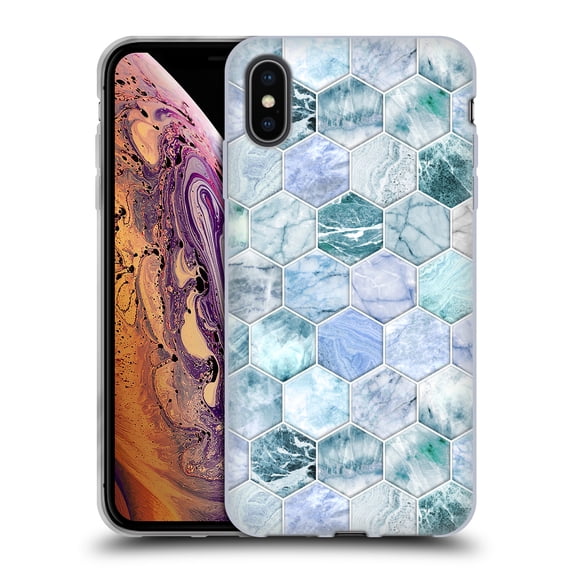 Head Case Designs Officially Licensed Micklyn Le Feuvre Marble Patterns Ice Blue And Jade Stone And Hexagon Tiles Soft Gel Case Compatible with Apple iPhone XS Max