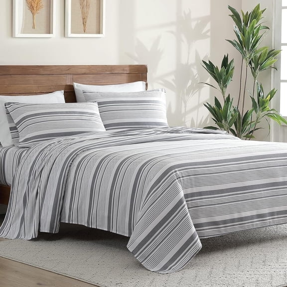 ClevaHome 3-Piece Twin Microfiber Classic Stripe Bed Sheet Set, Super Soft, Breathable Stripe Bedding with 16 inches Deep Pocket, Stone Stripe