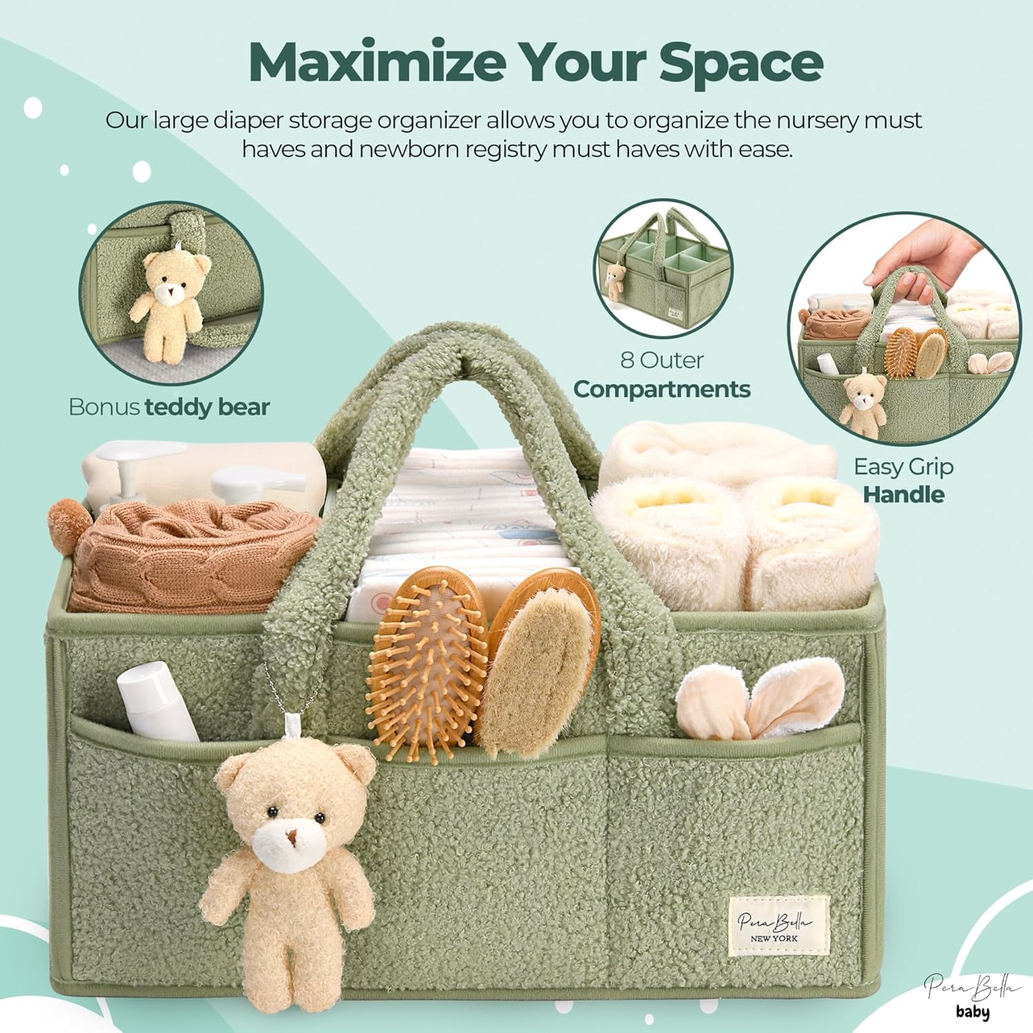 Baby Diaper Caddy Organizer for Changing Table Baby Storage Basket for Diapers and Baby Wipes Gift for Baby Shower  Nursery Diaper Organizer (Green)