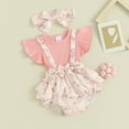 thumbnail image 2 of Bagilaanoe Newborn Baby Girl Rompers Floral Fly Sleeve Bodysuit + Headband 3M 6M 9M 12M Infant Ruffles Patchwork One Piece Jumpsuit, 2 of 8