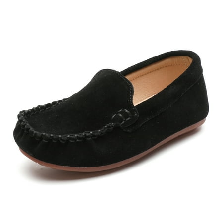 DADAWEN Boys Girls Black Loafers Slippers Casual Shoes Comfortable Suede Moccasin Flats Shoes 4 Big Kid