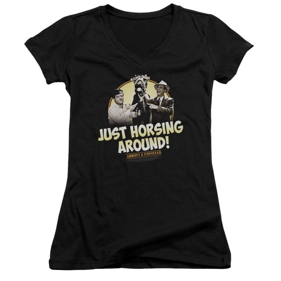 Abbott & Costello Horsing Around Junior Women's T-Shirt V-Neck T-Shirt Black