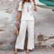 thumbnail image 4 of Traje pantalón liso con botones para mujer: conjunto de top de manga corta y pantalón con abertura, poliéster, estilo informal y elegante, tallas S-XXL, 4 of 8
