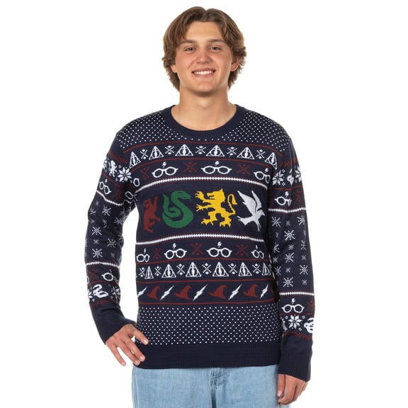 Harry Potter Adult Hogwarts Houses Gryffindor Slytherin Ravenclaw Hufflepuff Knit Ugly Christmas Sweater