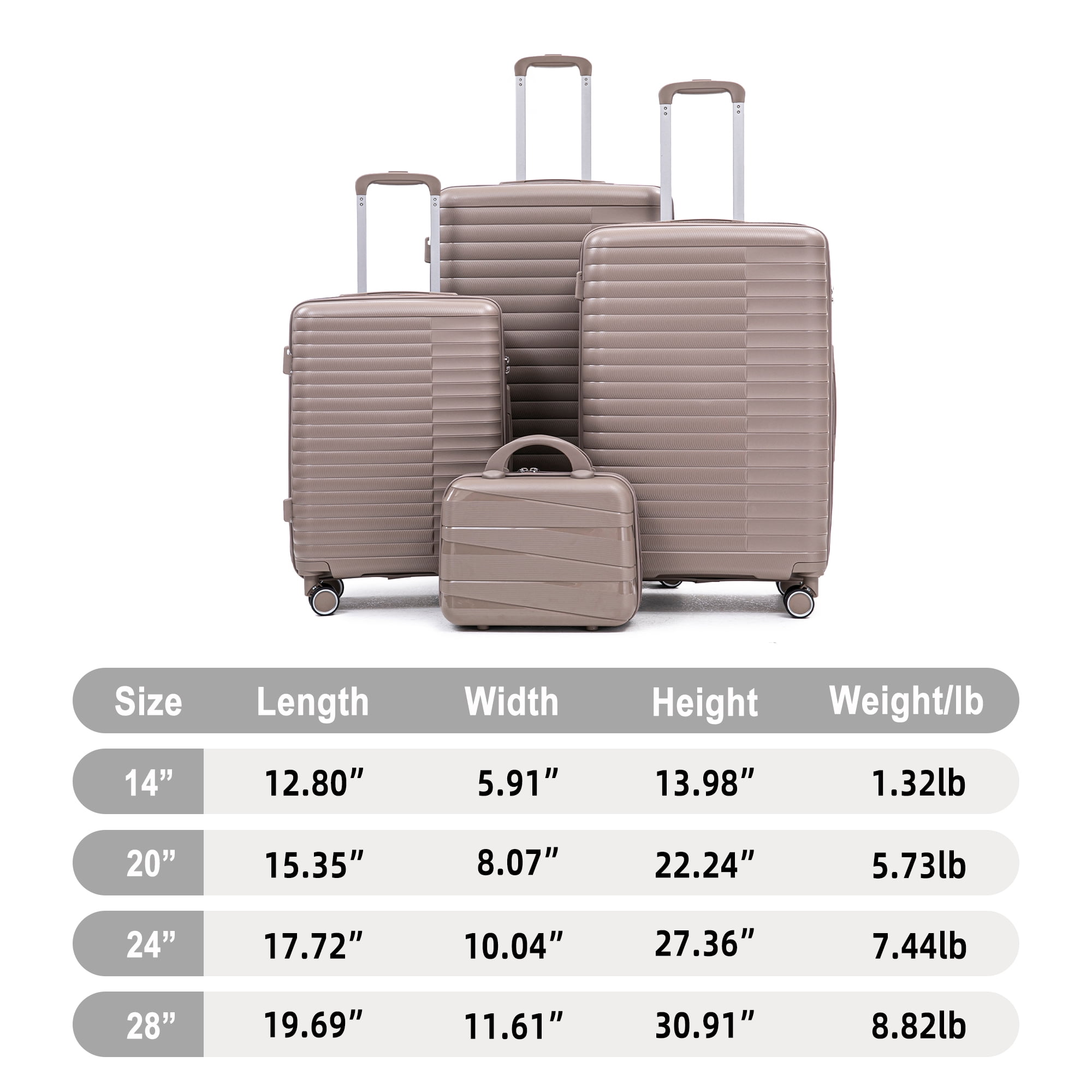 Alvantor 4 Pcs Hardside Luggage Set with Spinner Wheel, Lightweight Suitcase Set Champagne