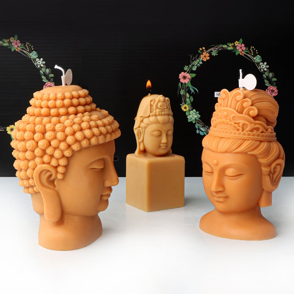 CIYISON Silicone Candle Mold Avalokitesvara Buddhas Head Epoxy Gypsum Mould for Resin