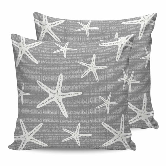 Pillow Covers 20x20 Set of 2, Gery Starfish Coastal Square Throw Pillow Covers for Couch/Sofa/Living Room, Summer Beach Nautical Sea Ocean Decorative Soft Pillowcases for Couch Throw Pillows