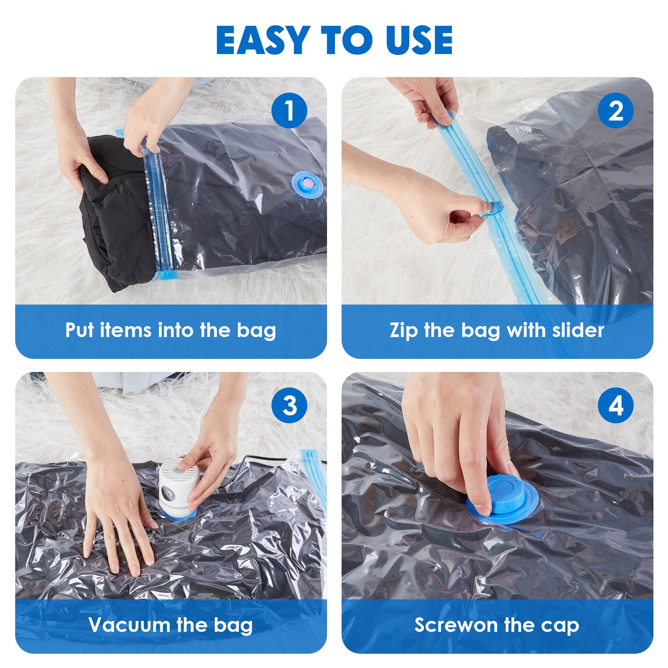 Onekawa 12-Pack Vacuum Storage Bags Set - Space-Saving Travel Solution with Pump for Clothes, Blankets, and Bedding