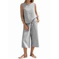 thumbnail image 3 of Women'S Summer 2 Piece Outfits Striped Sleeveless Top and Cropped Wide Leg Pants Sets Pockets Black M, 3 of 8