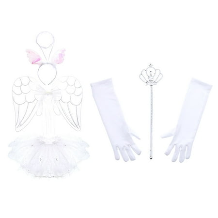 - Pretend Play Dress Up Mozlly White Angel Childrens Tutu Costume Set (3pc Set) and Mozlly White Royal Wand and Gloves Set (3pc Set)