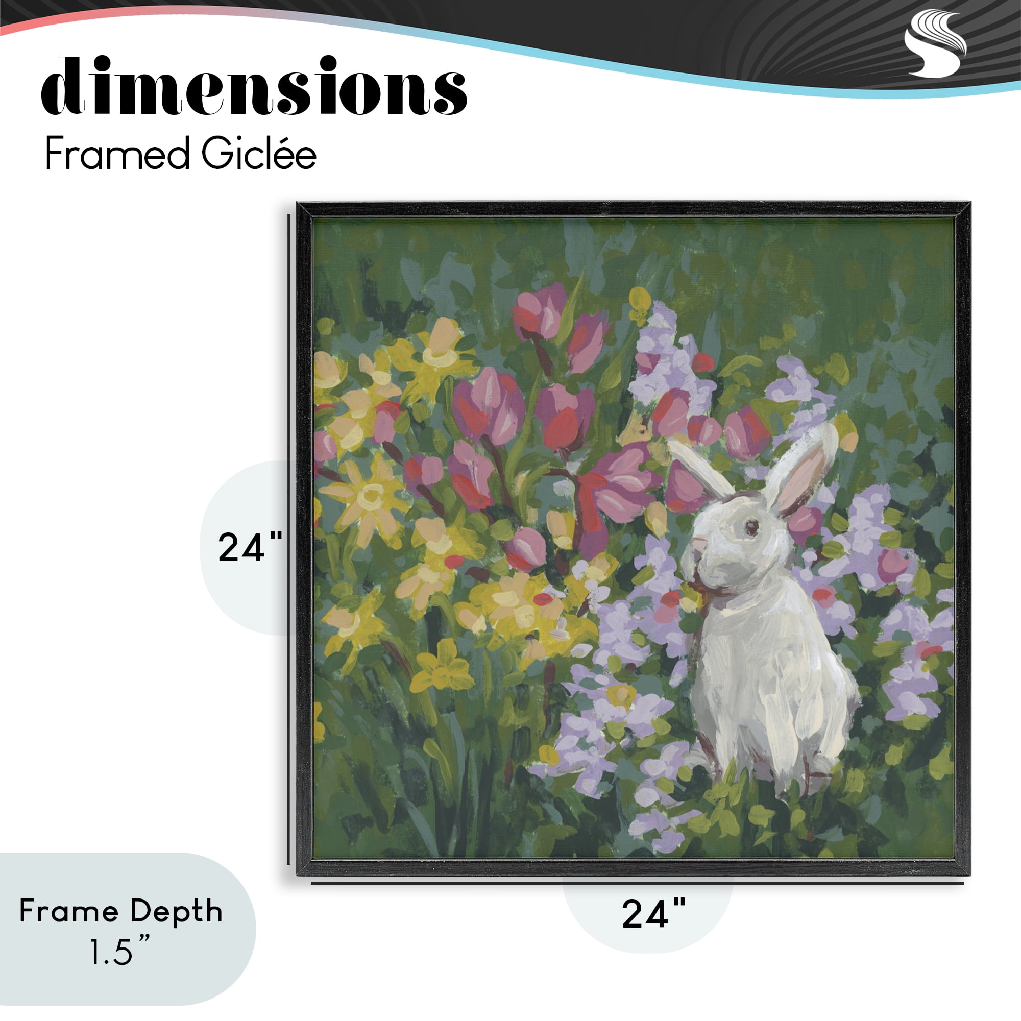 Stupell Industries Botanical Bliss Bunny Black Framed Giclee Art, design by June Erica Vess