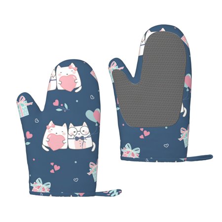 ZNDUO Kitchen Oven Gloves, Durable Heat Resistant Oven Gloves with Quilted Liner Non-Slip Textured Grip Perfect for BBQ, Baking, Cooking and Grilling, Kawaii Pastel Cats