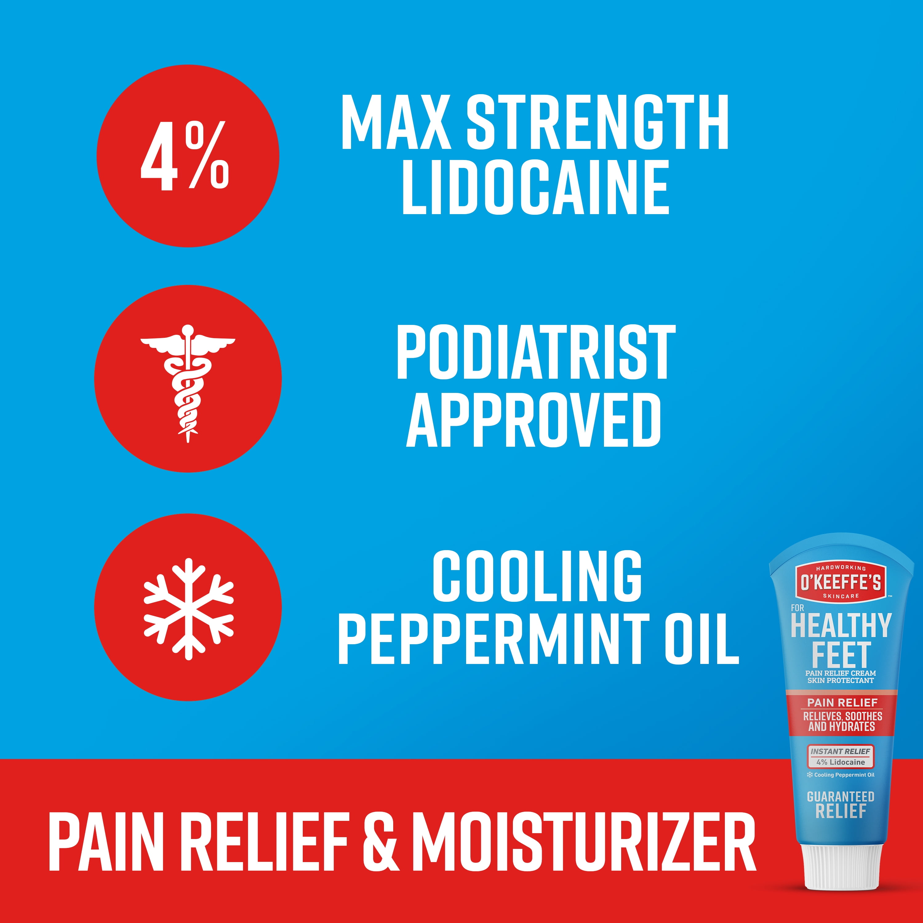 O'Keeffe's Healthy Feet Pain Relieving Foot Cream with Lidocaine, 3oz Tube