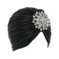 thumbnail image 3 of Milageto Indian Turban Hat for Women Alloy Brooch Female Headband Hair Scarf Head Wrap Black, 3 of 8