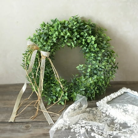 - Artificial Leaf Wreath with Bow Door Hanging Wall Window Decoration Wreath Holiday Festival Wedding Decor, Style B Color:Style A