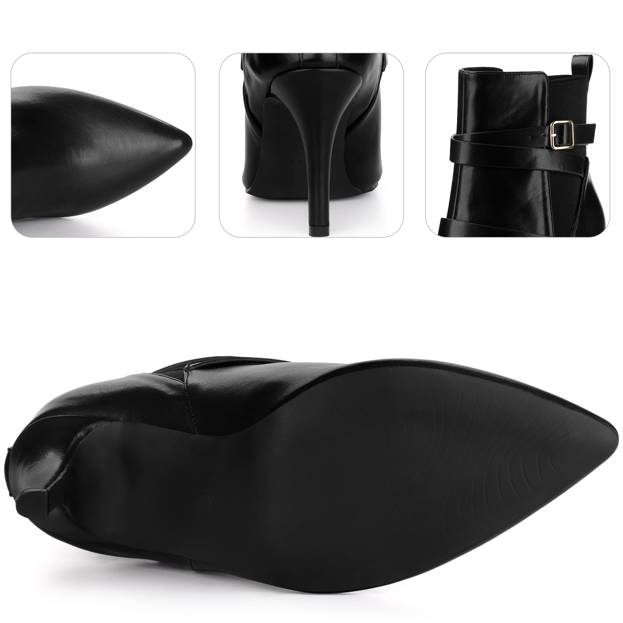 Unique Bargains Pointy Toe Elastic Cross Straps Stiletto Heel Ankle Boot for Women Black 9