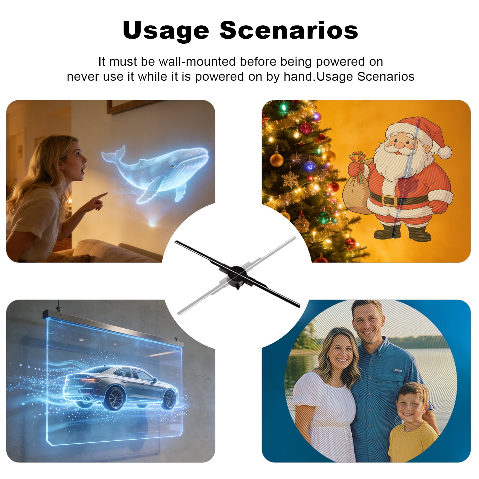 3D Hologram Fan,  WiFi Holographic Projector Advertising Display,  52cm 3D Hologramfan Projector HD LED Holographic with Remote Bluetooth, Small for Shop/Bar/Christmas/Halloween