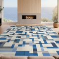 thumbnail image 2 of Design&I 8'x10' Washable Area Rug Sleek Flatweave Pet Friendly Blue Grey Abstract Blocks Crisp Interlocking Geometric Design with Edges for King Size Bedroom, Under Bed, 2 of 7