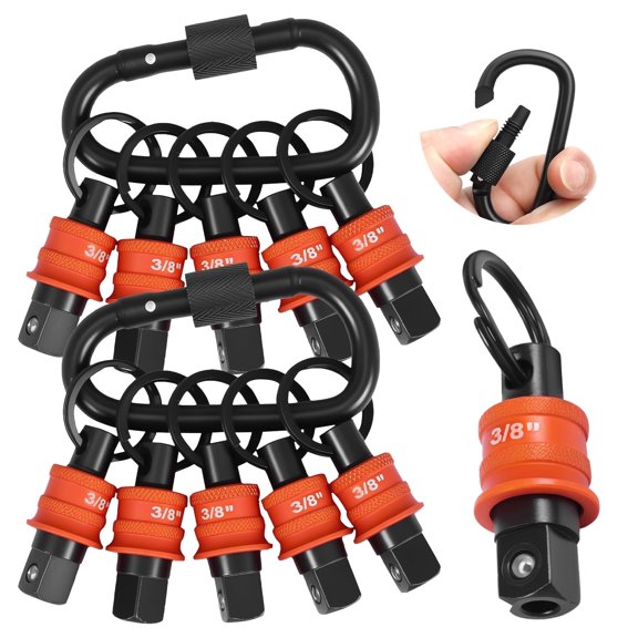 TMWEFUSC 2026 New 10Pcs 3/8 Heavy Duty Socket Holder Keychain with 2 Pcs Quick Release Clip for Mechanics Electricians Construction Workers