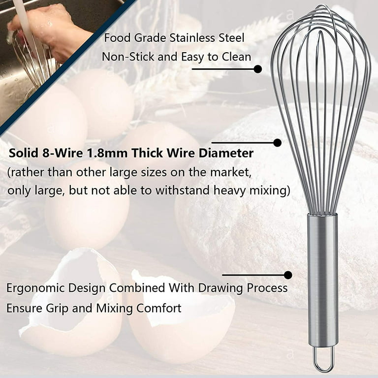  Whisks for Cooking, 3 Pack Stainless Steel Whisk for Blending,  Whisking, Beating and Stirring, Enhanced Version Balloon Wire Whisk Set,  8+10+12: Home & Kitchen