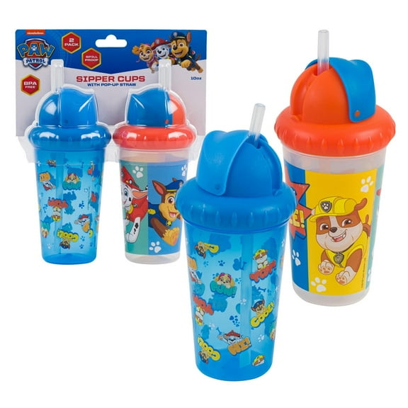 Nickelodeon Paw Patrol 10 oz Sippy Pop Up Straw Cups, 2 Pack, BPA Free