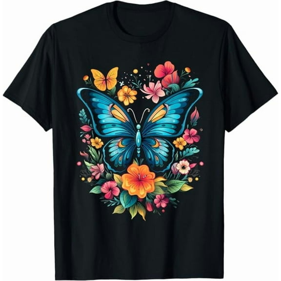 Women Butterfly with Flowers Aesthetic Butterfly T-Shirt Summer Casual Butterflies Flower Print Pure Cotton Tops
