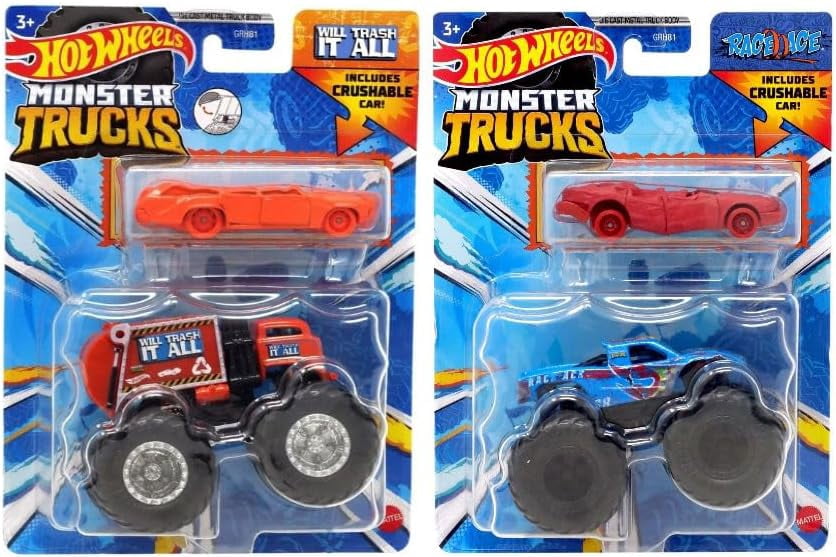 Hot Wheels Monster Trucks with Bonus Vehicles, Bundle of 8, Ages 3+ GRH81-999P