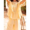 thumbnail image 3 of Yellow Smocked Ruched Peplum Top Cap Sleeve Round Neck Casual Blouse, 3 of 30