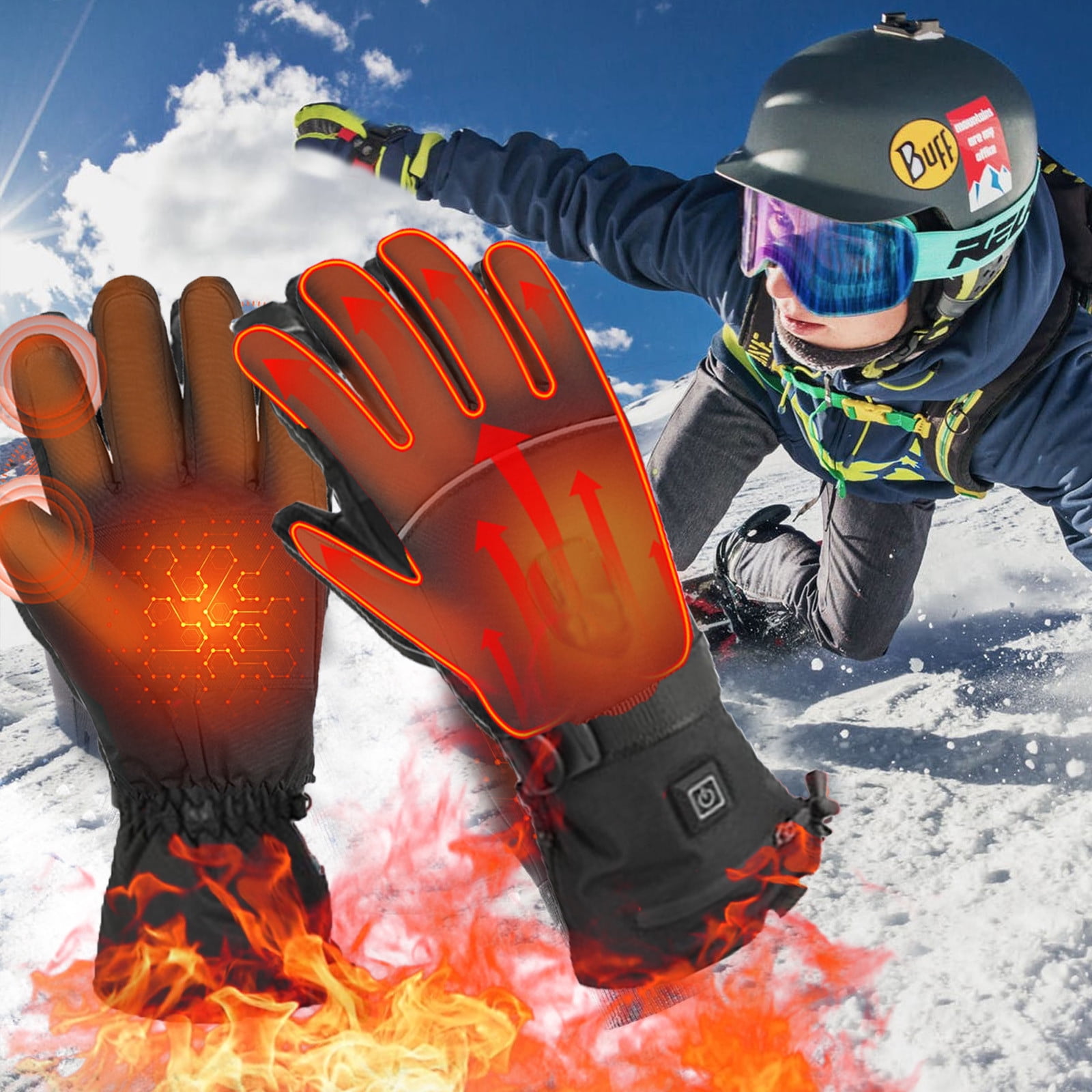 Heated Gloves, Heated Gloves for Men, Waterproof Outdoor Winter Warm Heated Gloves, 3x5 Batteries Powered Electrics Gloves, for Outdoor Cycling Skiing Motorcycle Camping Hiking(XXL,13.8x9.9x1.2in)