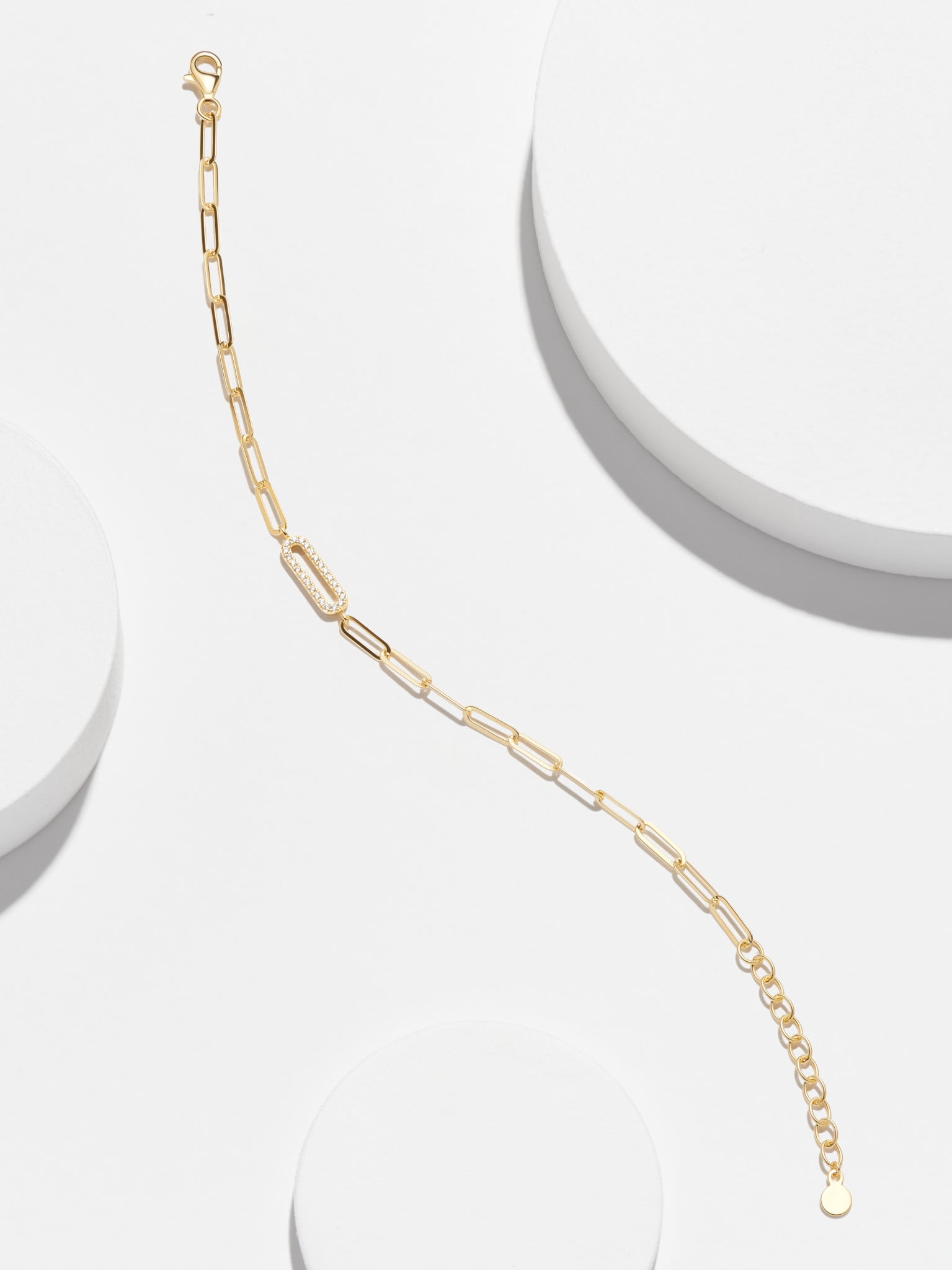 Forever Facets CZ Oval Link Paperclip Bracelet in 18K Gold over Sterling Silver, 6.75" + 1.25" Extension