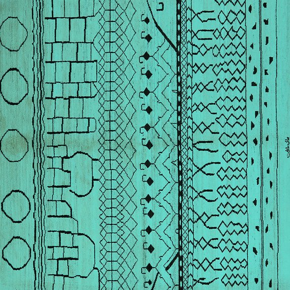 Ahgly Company Indoor Square Oriental Turquoise Blue Industrial Area Rugs, 3' Square