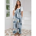 thumbnail image 6 of SHOWMALL Women’s Plus Casual Overalls Adjustable Straps Gray Patchwork 4X Baggy Pants Floral Print Wide Leg Jumpsuits with Pockets, 6 of 7
