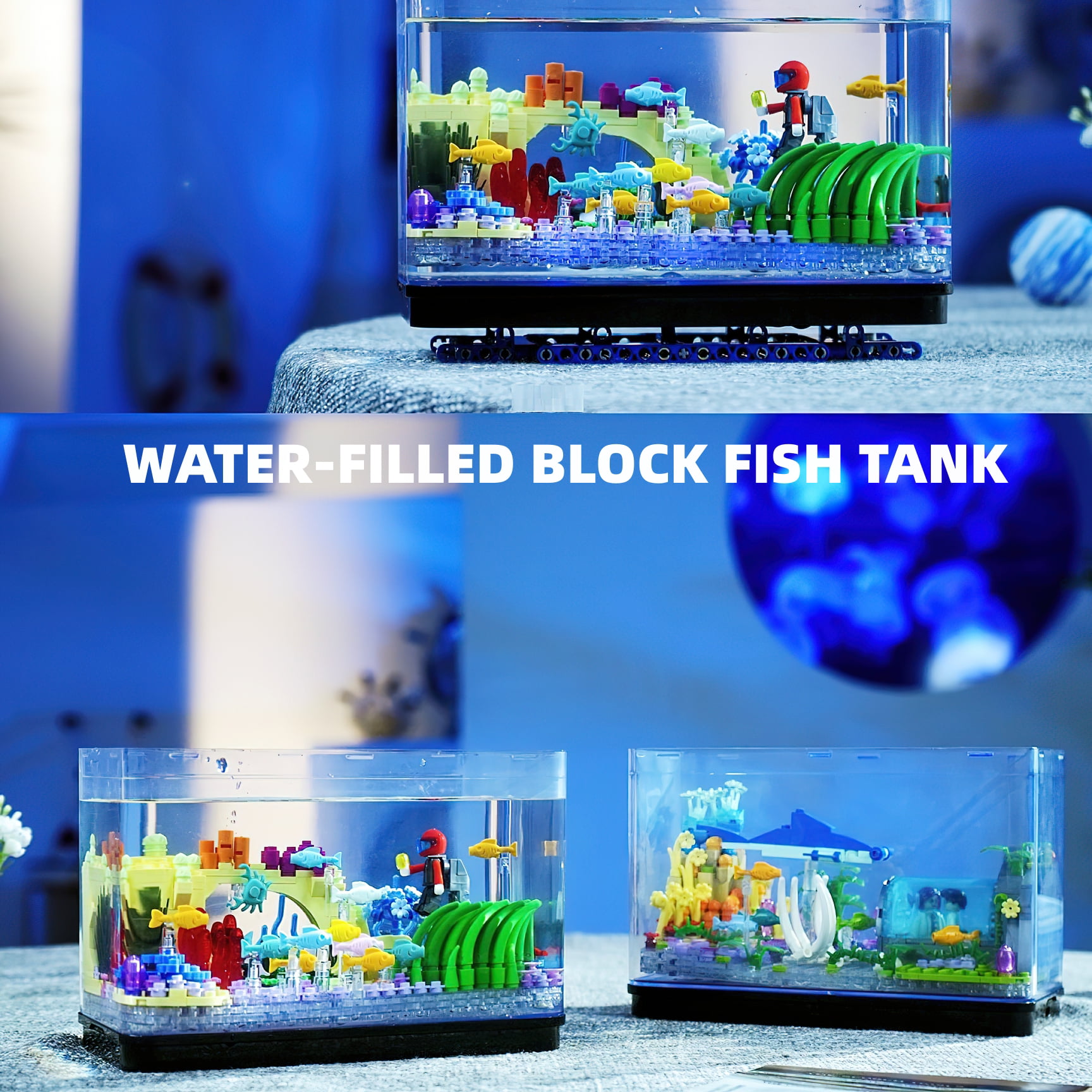 HI-Reeke Aquarium Mini Building Block Set Fish Tank with LED Light