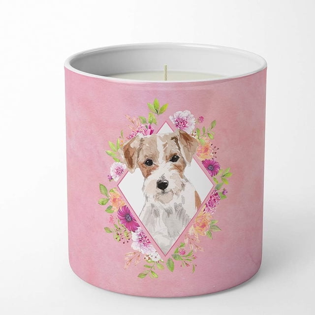 Caroline's Treasures Jack Russell Terrier Fleurs Roses 10 oz Pot de Soja Décoratif-Bougies