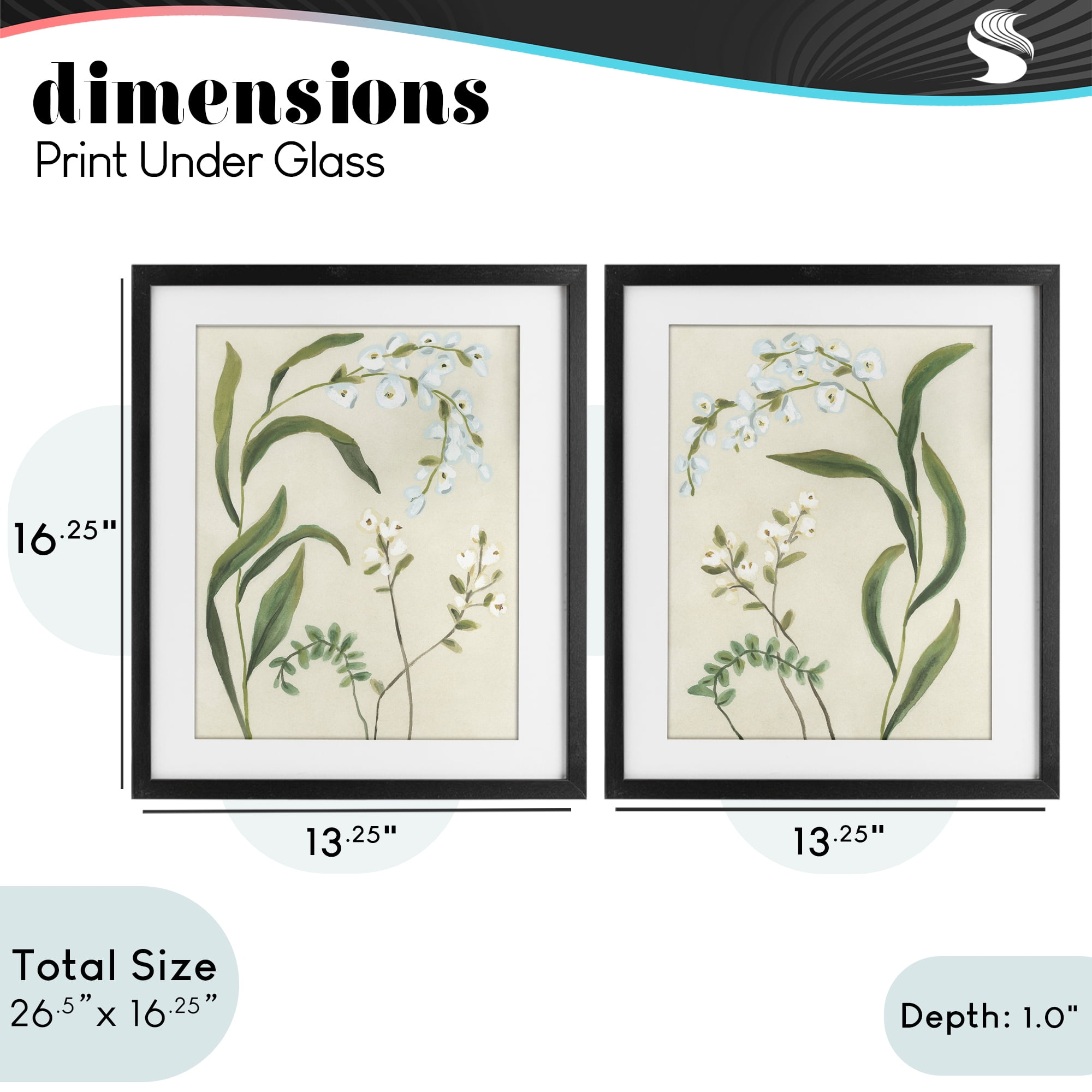 Stupell Industries Vintage Snowdrop Stems 2 Piece Black Framed Print Under Glass Set, design by June Erica Vess
