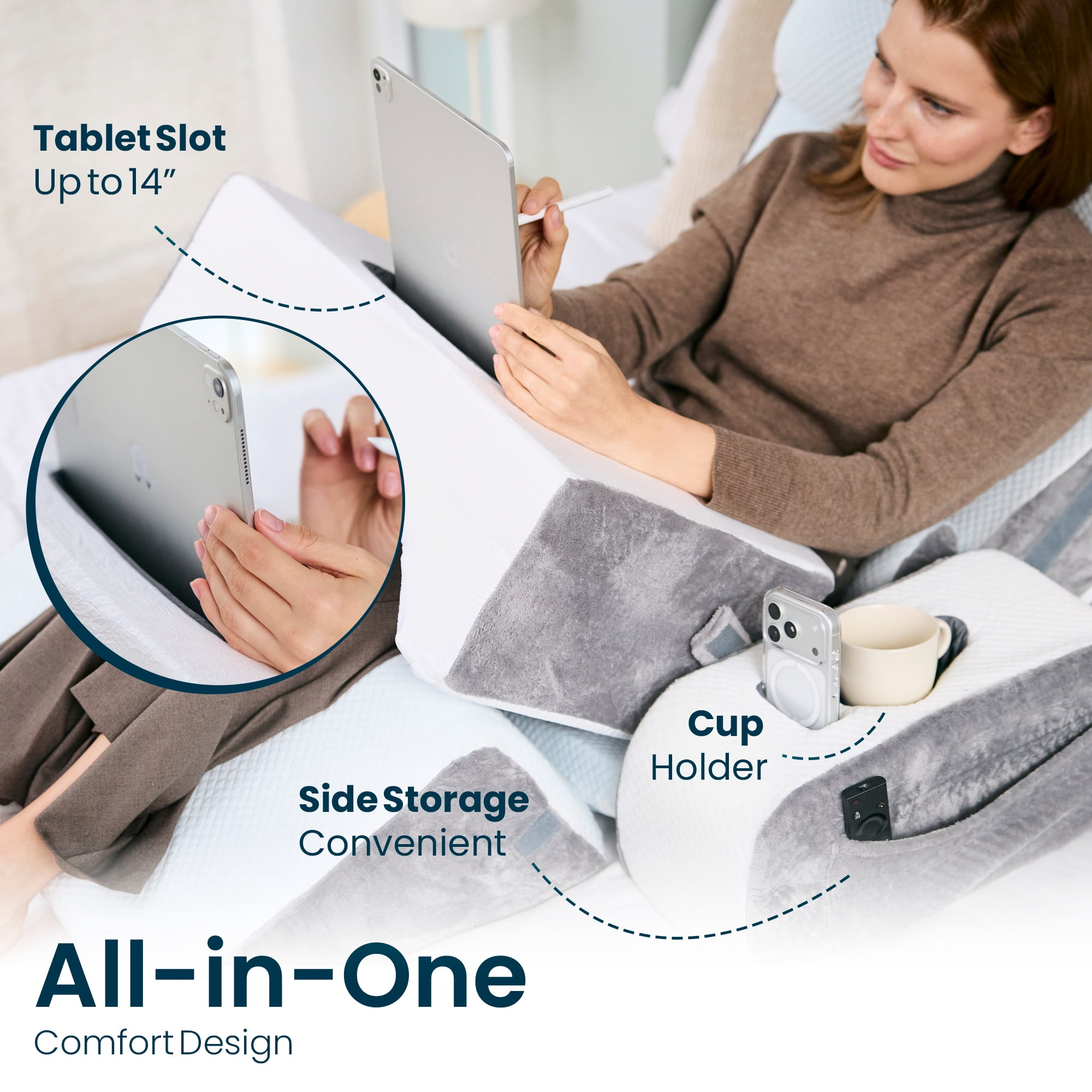 8 Piece Orthopedic Wedge Pillow Set – Adjustable Memory Foam for Sleeping, Post-Surgery Recovery, Back & Leg Pain Relief, Acid Reflux & GERD, Sit Up in Bed, Cup Holder & Tablet Slot