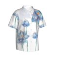 thumbnail image 2 of Balery Pale Blue Lotus Flowers Print Men's Hawaiian Shirts Short Sleeve Beach Shirt Relaxed Fit Vacation Button Down Shirts-Medium, 2 of 9