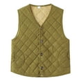 thumbnail image 2 of Huowey Women'S Coats, Jackets & Vests Quilted Vest Thickened Warm Sleeveless Button Down Jacket Solid Color V-Neck Casual Waistcoat With Pockets Fall Fashion Outfit,Dark Green,Xxl, 2 of 3