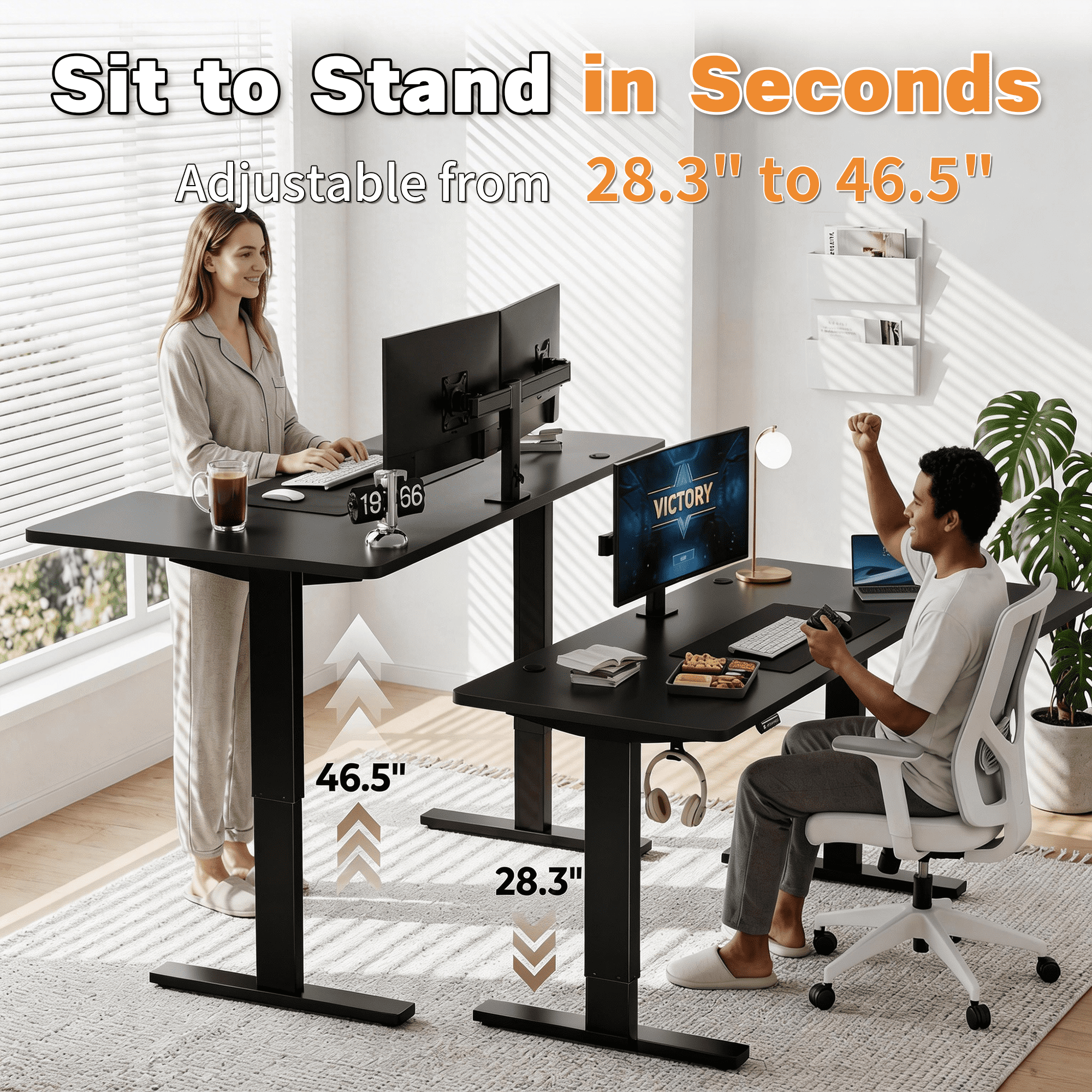 Bashaw 71 Inch Electric L Shaped Standing Desk, Height Adjustable Standing Corner Desk with 3 Memory Presets, Ergonomic Workstation Office Desk for Home/Office