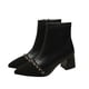 thumbnail image 2 of Teissuly Pointed Short Boots Women New Chain Fashion Soft Leather Frosted Thin Fashion Leather Women Boots Zipper Models Splicing Thick Heel Short Boots Teissuly WER202312146737, 2 of 8