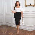 thumbnail image 3 of AURA Plus Size Womens Black High Waist Pencil Skirt Elastic Waist Midi Skirt Side Slit Knitted Commuter Work, 3 of 6