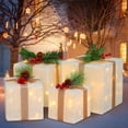thumbnail image 2 of DomKom Set Of 4 Christmas Lighted Gift Boxes, 70 Led Light Up White Iron Frame Present Box With Pine Cones Bows For Christmas Tree Party Yard Holiday Indoor Outdoor Decoration, 2 of 5