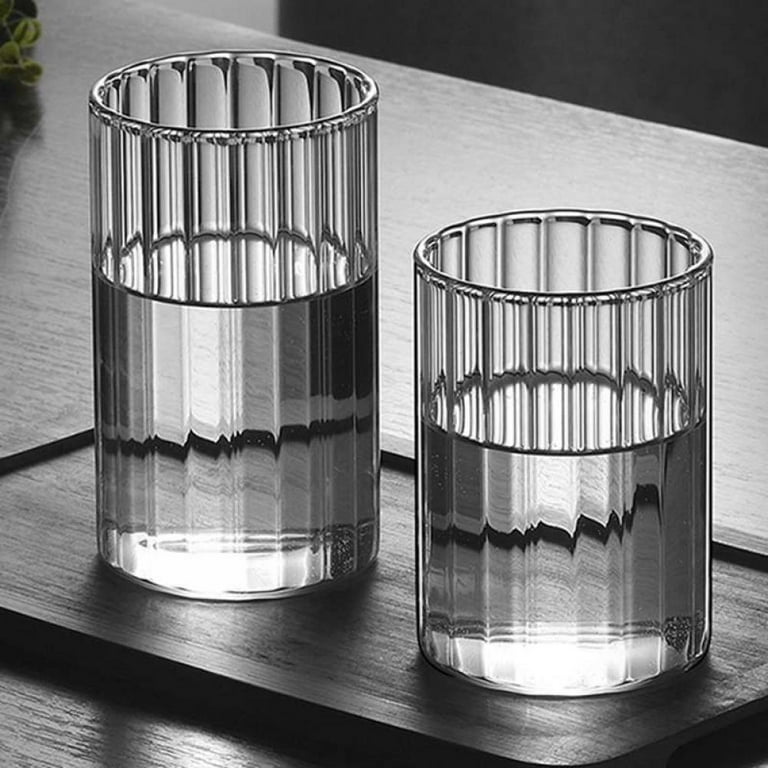 Vertical Ribbed Durable Drinking Glasses, 13.5oz Clear Glass Cups - Elegant Glassware, Size: One Size