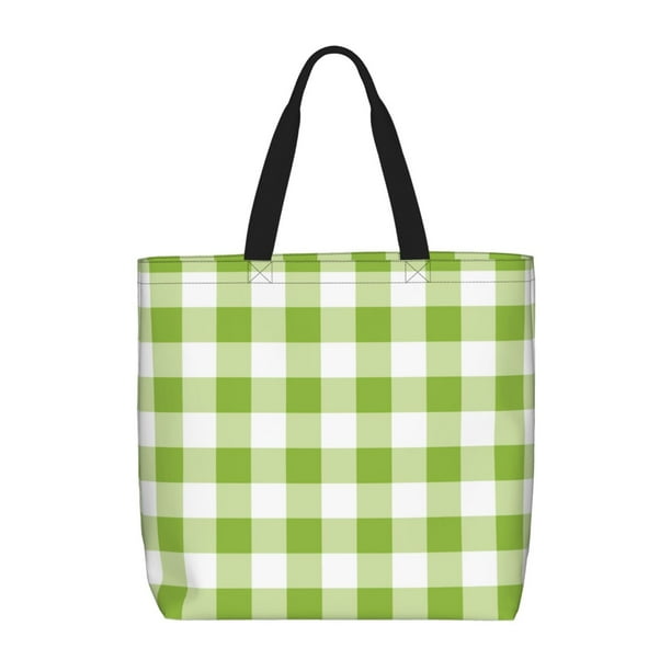 Balery White Green Plaid Bolsa de Mano para Mujeres con Cremallera, Bolsa de Gimnasio con Compartimentos, Bolsa para Laptop, Bolsa para Trabajo